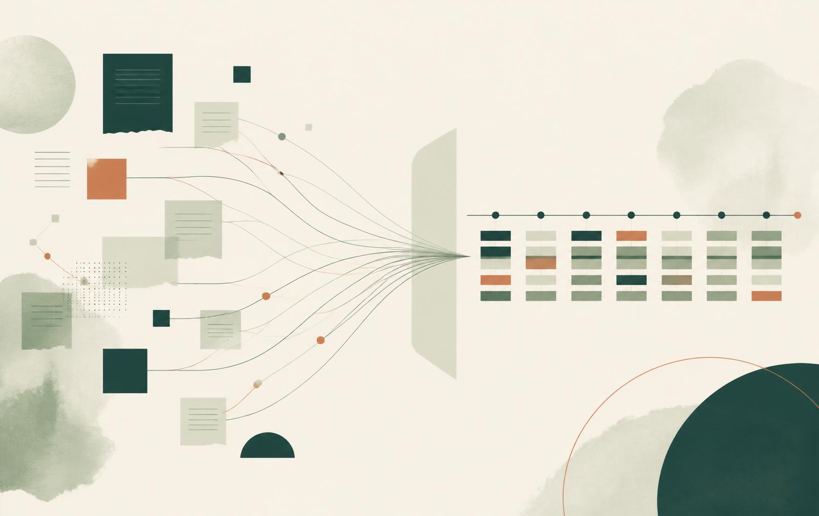 Fragmented records converging into a structured longitudinal timeline.